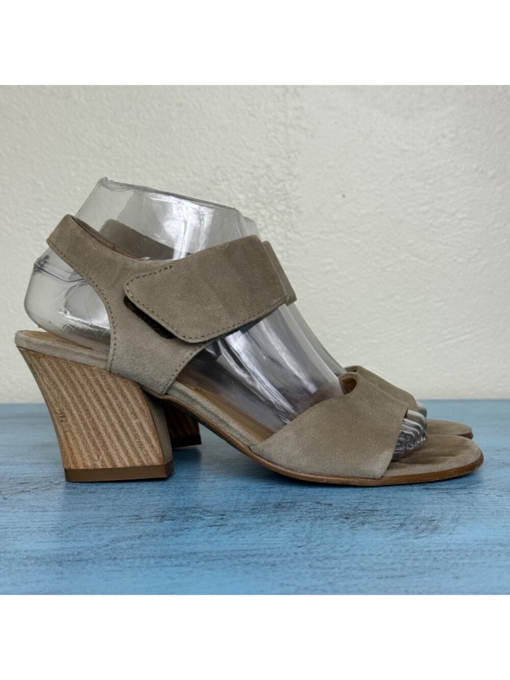 Paul Green Chunky Heel Strappy Suede Sandals Taupe/Gray Sz 5/ US 7.5